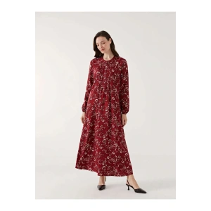 LCW Grace Kırmızı Bisiklet Yaka Çiçekli Kadın Elbise
