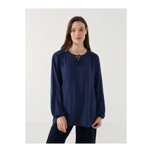 LCW Grace Lacivert Bağlamalı Yaka Kadın Bluz