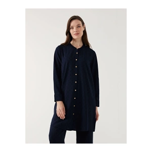 LCW Grace Lacivert Bisiklet Yaka Puantiyeli Kadın Gömlek Tunik