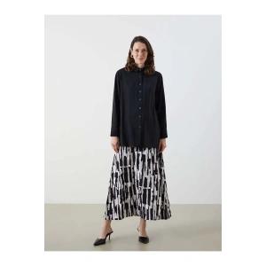 LCW Grace Siyah Beli Lastikli Desenli Etek