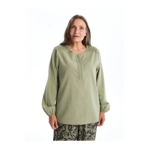 LCW Grace Açık Yeşil Kaçık Yaka Nakışlı Uzun Kollu Kadın Bluz