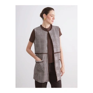 LCW GraceKahverengi Bisiklet Yaka Ekose Kadın Yelek