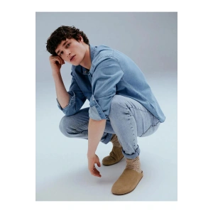 LCW Jeans İndigo Rahat Kalıp Uzun Kollu Erkek Jean Gömlek