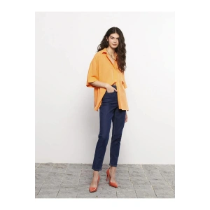 LCW Jeans İndigo Yüksek Bel Mom Fit Düz Cep Detaylı Kadın Rodeo Jean Pantolon