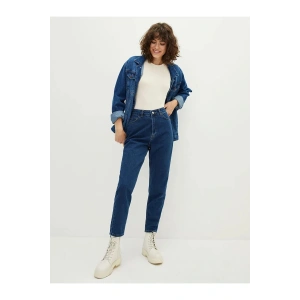 LCW Jeans İndigo Yüksel Bel Mom Fit Cep Detaylı Kadın Rodeo Jean Pantolon