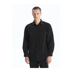 LCW Jeans Siyah Regular Fit Uzun Kollu Erkek Jean Gömlek