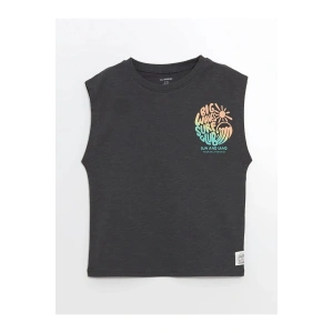 LCW Kids Antrasit Bisiklet Yaka Baskılı Erkek Çocuk Atlet