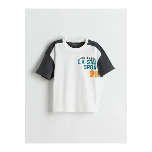 LCW Kids Antrasit Bisiklet Yaka Yazı Baskılı Erkek Çocuk Tişört