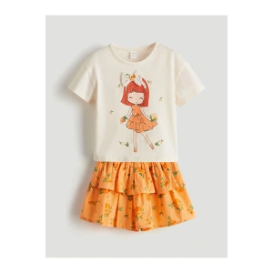 LCW Kids Baskılı Kız Çocuk Tişört ve Tütülü Etek 2li