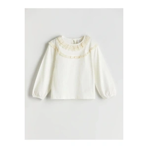 LCW Kids Bej Bisiklet Yaka Nakışlı Kız Çocuk Tişört