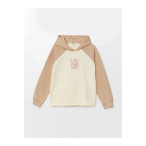 LCW Kids Bej Kapüşonlu Kız Çocuk Kalın Sweatshirt