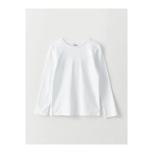 LCW Kids Beyaz Bisiklet Yaka Basic Uzun Kollu Pamuklu Erkek Çocuk Tişört