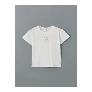 LCW Kids Beyaz Bisiklet Yaka Baskılı Penye Kız Çocuk Tişört