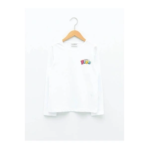 LCW Kids Beyaz Bisiklet Yaka Baskılı Uzun Kollu Kız Çocuk Tişört