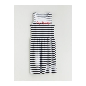 LCW Kids Beyaz Bisiklet Yaka Çizgili Kız Çocuk Elbise