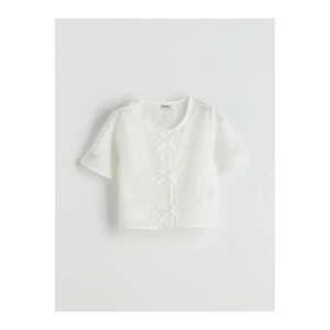 LCW Kids Beyaz Bisiklet Yaka Fiyonk Detaylı Kız Çocuk Gömlek