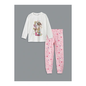 LCW Kids Beyaz Bisiklet Yaka Kız Çocuk Pijama Takım