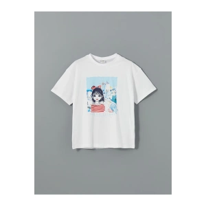 LCW Kids Beyaz Bisiklet Yaka Kız Çocuk Tişört