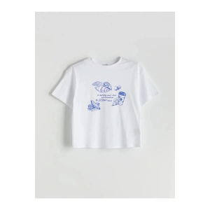 LCW Kids Beyaz Bisiklet Yaka Kız Çocuk Tişört