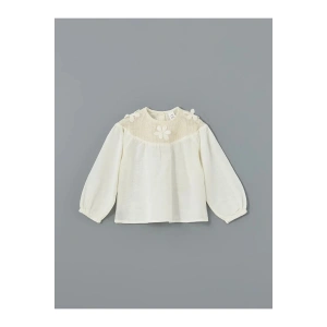 LCW Kids Beyaz Bisiklet Yaka Nakışlı Kız Bebek Bluz
