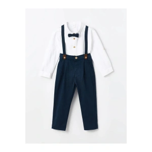 LCW Kids Beyaz Bisiklet Yaka Uzun Kollu Basic Erkek Bebek Gömlek ve Pantolon 2li Takım