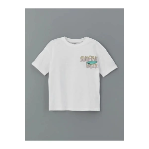 LCW Kids Beyaz Bisiklet Yaka Yazı Baskılı Erkek Çocuk Tişört