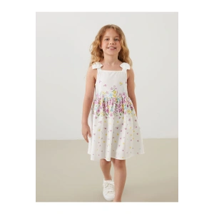 LCW Kids Beyaz Kare Yaka Çiçekli Saten Kız Çocuk Elbise S5GH10Z1NVY25