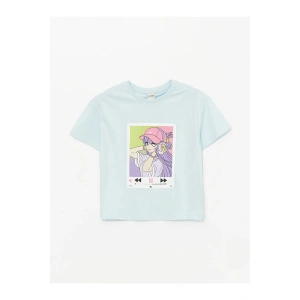 LCW Kids Bisiklet Yaka Baskılı Kısa Kollu Kız Çocuk Tişört