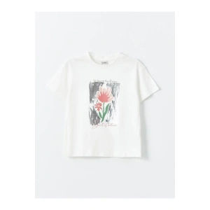 LCW Kids Bisiklet Yaka Baskılı Kısa Kollu Kız Çocuk Tişört