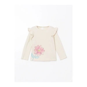 LCW Kids Bisiklet Yaka Çiçekli Kız Çocuk Tişört