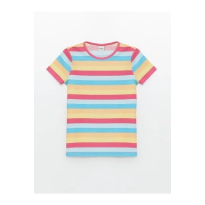 LCW Kids Bisiklet Yaka Çizgili Kısa Kollu Kız Çocuk Tişört