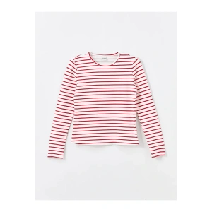 LCW Kids Bisiklet Yaka Çizgili Uzun Kollu Kız Çocuk Tişört (W4)