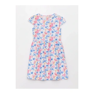 Lcw Kids Bisiklet Yaka Desenli Kısa Kollu Kız Çocuk Elbise