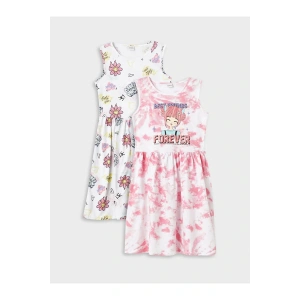 LCW Kids Bisiklet Yaka Desenli Kız Çocuk Elbise 2li