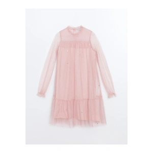 LCW Kids Bisiklet Yaka Işıltılı Kız Çocuk Elbise