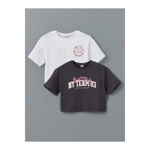 LCW Kids Bisiklet Yaka Kız Çocuk Crop Tişört 2li