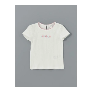 LCW Kids Bisiklet Yaka Nakışlı Kız Çocuk Tişört