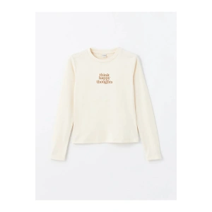 LCW Kids Bisiklet Yaka Nakışlı Uzun Kollu Kız Çocuk Tişört (W4)