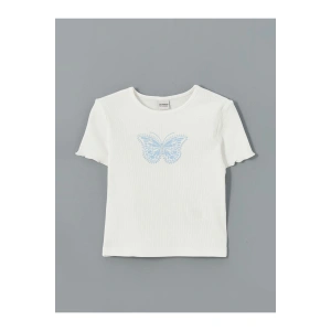 LCW Kids Bisiklet Yaka Taşlı Kız Çocuk Tişört