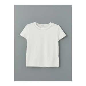 LCW Kids Bisiklet Yaka Taşlı Kız Çocuk Tişört