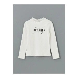 LCW Kids Dik Yaka Taş Baskılı Kız Çocuk Tişört