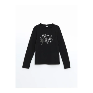 LCW Kids Dik Yaka Taş Baskılı Kız Çocuk Tişört