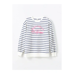 LCW Kids Ekru Baskılı Bisiklet Yaka Kız Çocuk Sweatshirt