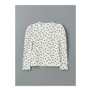 LCW Kids Ekru Baskılı Dik Yaka Kız Çocuk Tişört