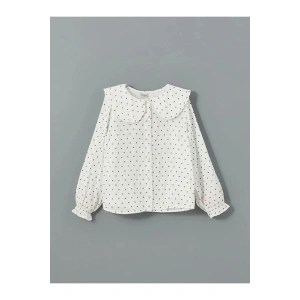LCW Kids Ekru Bebe Yaka Puantiyeli Kız Çocuk Gömlek