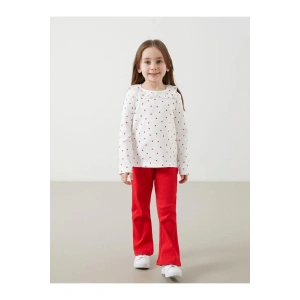 LCW Kids Ekru Bisiklet Yaka Baskılı Kız Çocuk Bluz ve Tayt Pantolon 2li