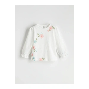LCW Kids Ekru Bisiklet Yaka Çiçekli Kız Çocuk Bluz