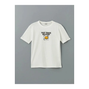 LCW Kids Ekru Bisiklet Yaka Erkek Çocuk Tişört