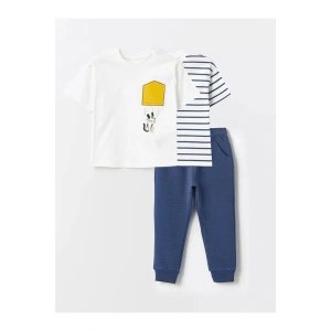 LCW Kids Ekru Bisiklet Yaka Kısa Kollu Erkek Bebek Tişört ve Eşofman Alt Takım