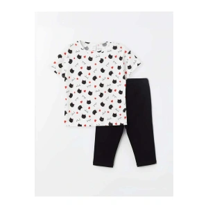 LCW Kids Ekru Bisiklet Yaka Kısa Kollu Kız Bebek Tişört ve Tayt 2li Takım